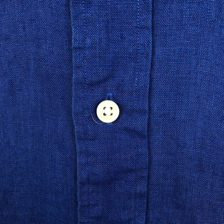 Ralph Lauren BLAKE short sleeve linen button down shirt, men's size L linen blue type Vintage Second Hand