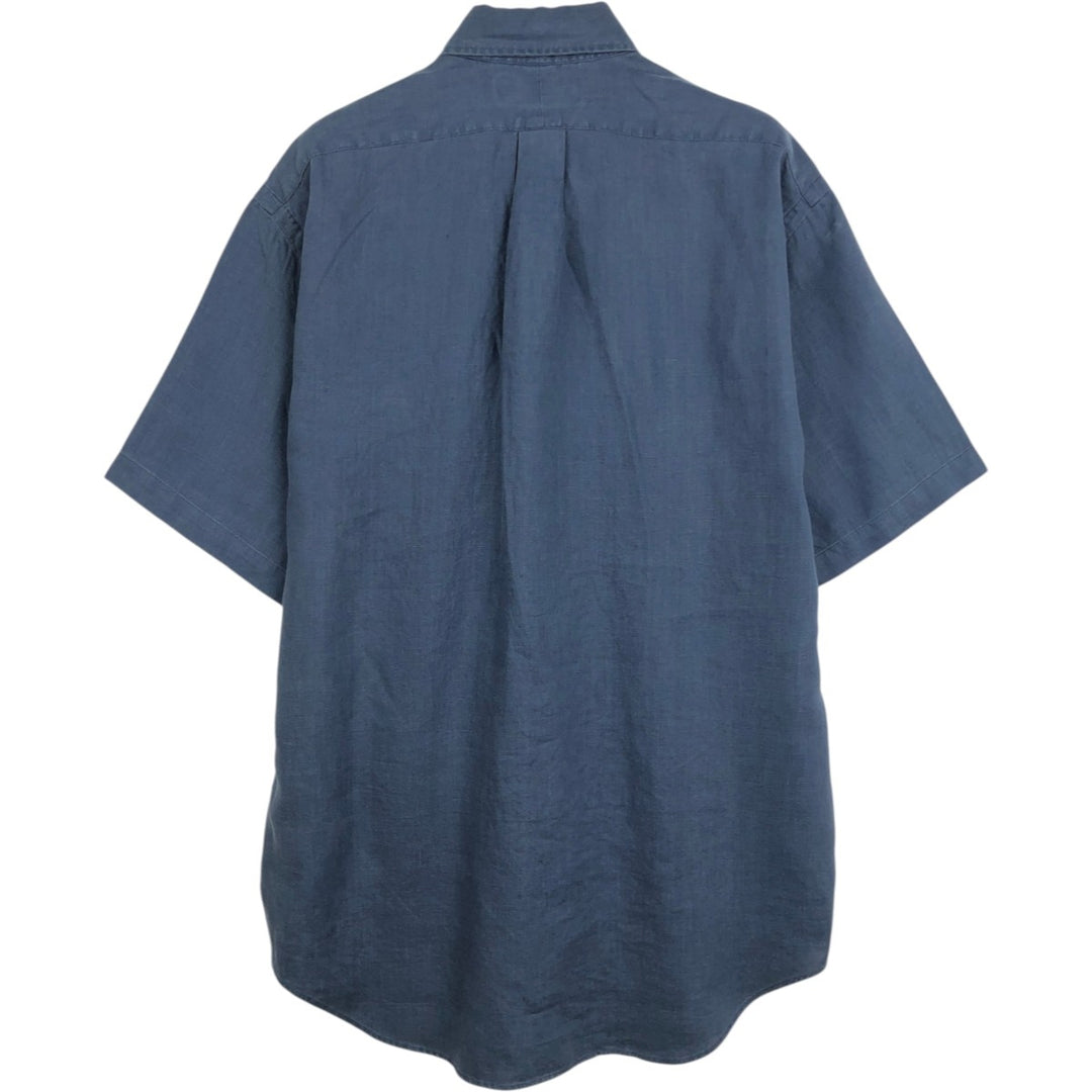 Ralph Lauren BLAKE Short-Sleeve Linen Button-Down Shirt, Men's Size S (approx.) linen navy blue type Vintage Second Hand