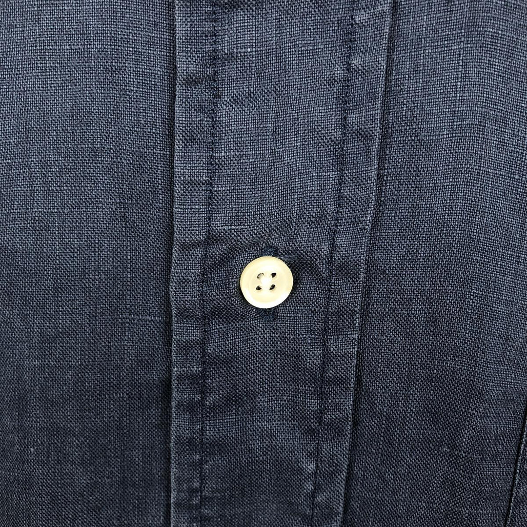 Ralph Lauren BLAKE Short-Sleeve Linen Button-Down Shirt, Men's Size S (approx.) linen navy blue type Vintage Second Hand