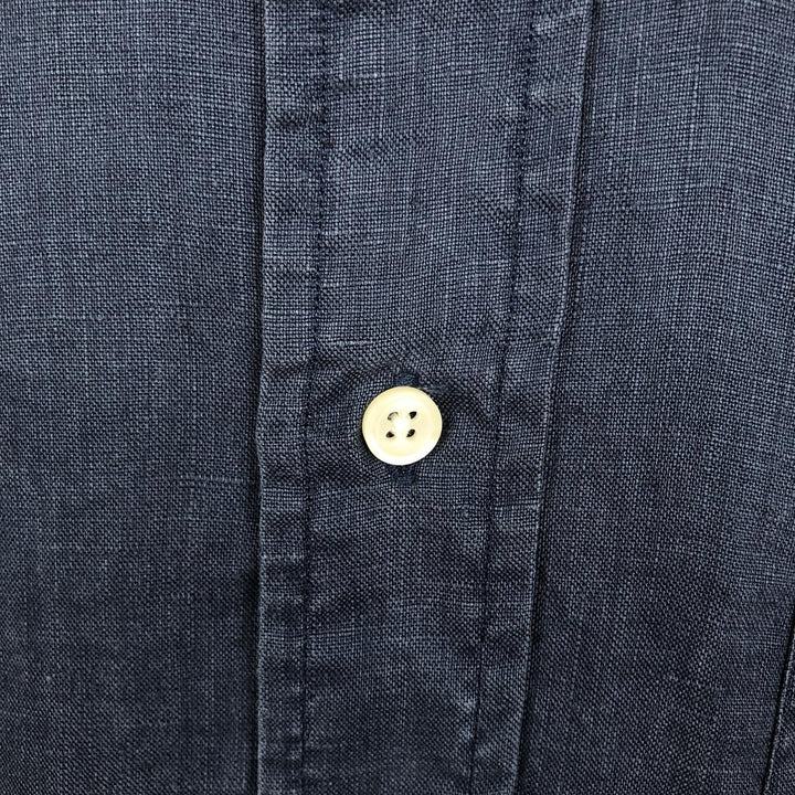 Ralph Lauren BLAKE Short-Sleeve Linen Button-Down Shirt, Men's Size S (approx.) linen navy blue type Vintage Second Hand