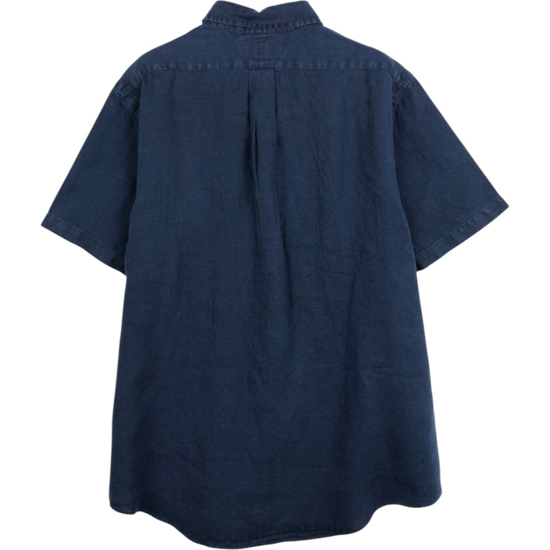 Ralph Lauren POLO by Ralph Lauren CUSTOM FIT short-sleeved linen button-down shirt, men's size L linen navy blue type Vintage Second Hand
