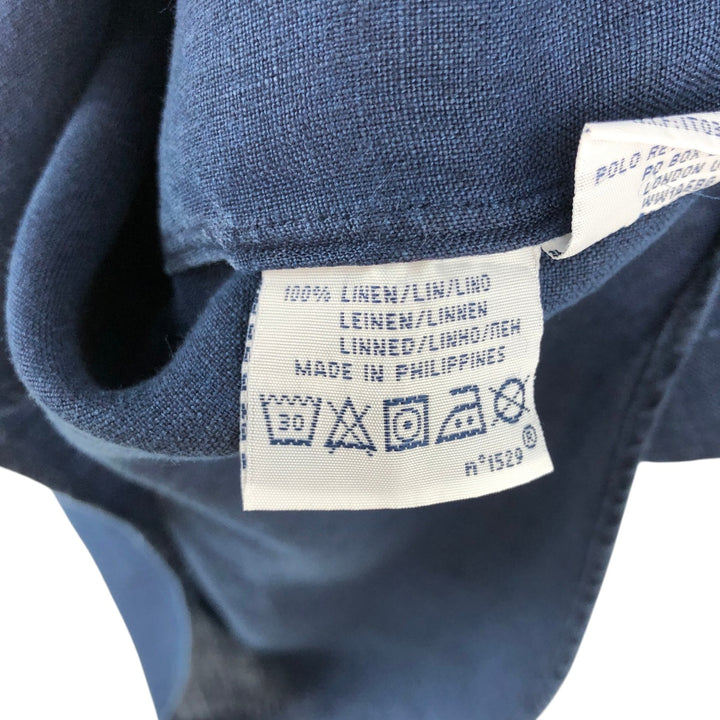 Ralph Lauren POLO by Ralph Lauren CUSTOM FIT short-sleeved linen button-down shirt, men's size L linen navy blue type Vintage Second Hand