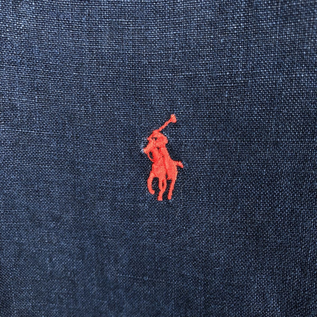 Ralph Lauren POLO by Ralph Lauren CUSTOM FIT short-sleeved linen button-down shirt, men's size L linen navy blue type Vintage Second Hand
