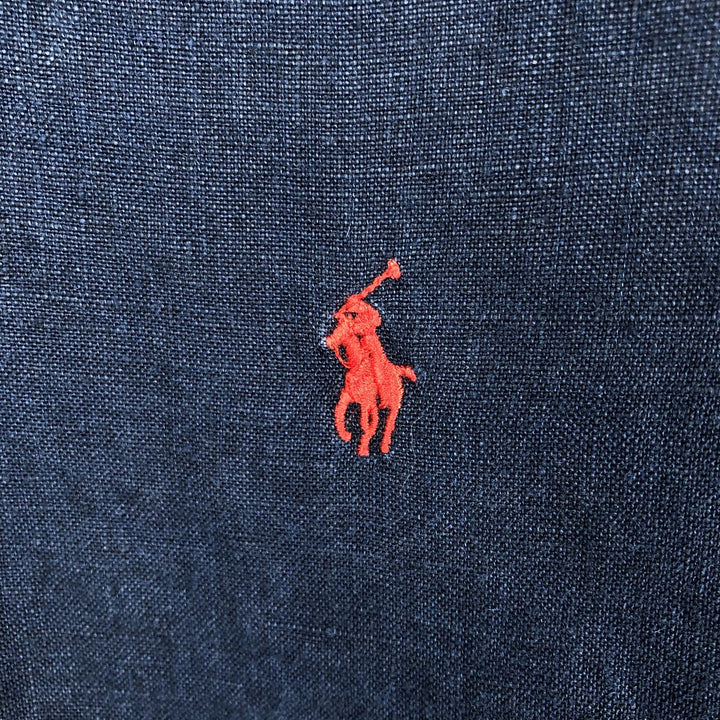 Ralph Lauren POLO by Ralph Lauren CUSTOM FIT short-sleeved linen button-down shirt, men's size L linen navy blue type Vintage Second Hand