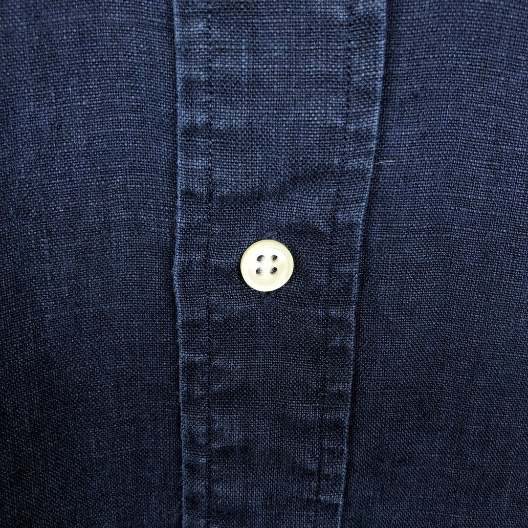 Ralph Lauren POLO by Ralph Lauren CUSTOM FIT short-sleeved linen button-down shirt, men's size L linen navy blue type Vintage Second Hand