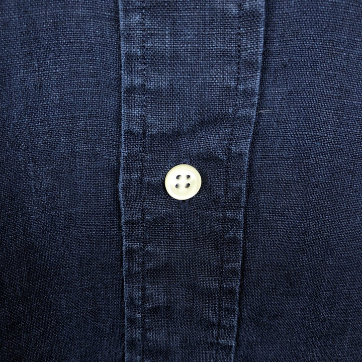 Ralph Lauren POLO by Ralph Lauren CUSTOM FIT short-sleeved linen button-down shirt, men's size L linen navy blue type Vintage Second Hand