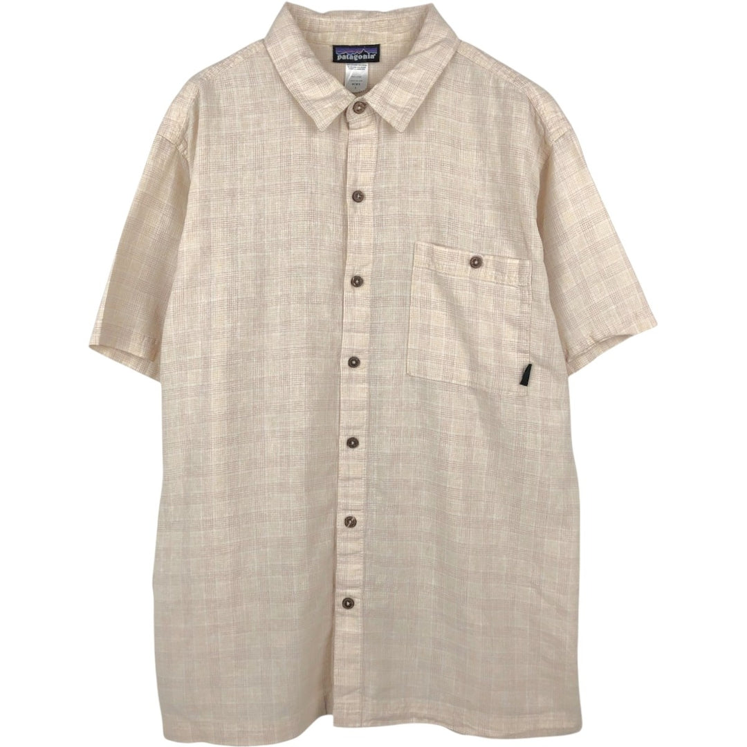 2000'S Patagonia 53136SP9 Check Pattern Short-Sleeve Hemp Shirt, Boxy Shirt, Men's Size L (approx.) Hemp Beige type Vintage Second Hand