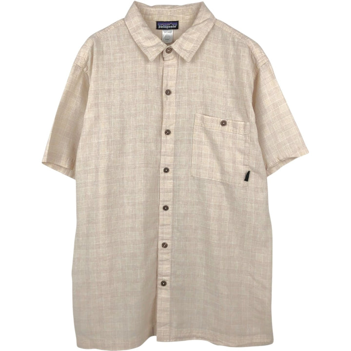 2000'S Patagonia 53136SP9 Check Pattern Short-Sleeve Hemp Shirt, Boxy Shirt, Men's Size L (approx.) Hemp Beige type Vintage Second Hand