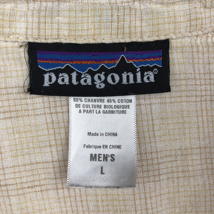 2000'S Patagonia 53136SP9 Check Pattern Short-Sleeve Hemp Shirt, Boxy Shirt, Men's Size L (approx.) Hemp Beige type Vintage Second Hand