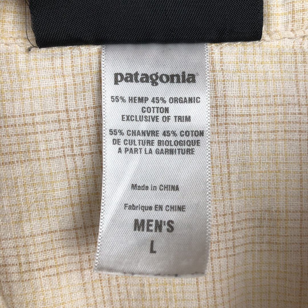 2000'S Patagonia 53136SP9 Check Pattern Short-Sleeve Hemp Shirt, Boxy Shirt, Men's Size L (approx.) Hemp Beige type Vintage Second Hand