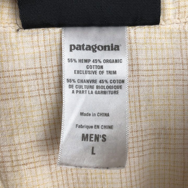 2000'S Patagonia 53136SP9 Check Pattern Short-Sleeve Hemp Shirt, Boxy Shirt, Men's Size L (approx.) Hemp Beige type Vintage Second Hand