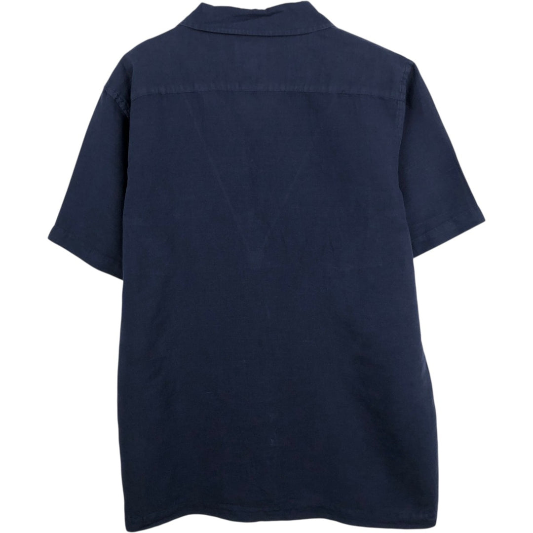 Brooks Brothers Red Fleece Short-Sleeve Open-Collar Linen Shirt (Men's Size M) linen navy blue type Vintage Second Hand