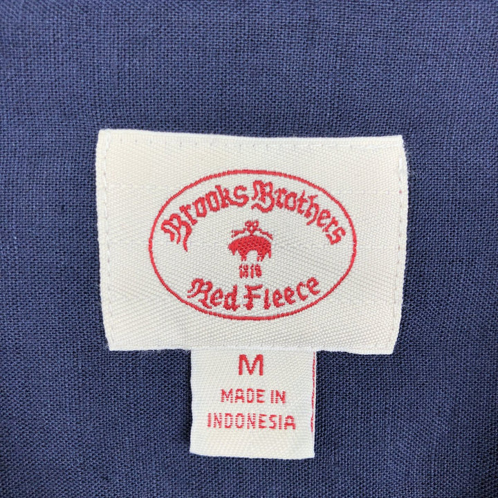 Brooks Brothers Red Fleece Short-Sleeve Open-Collar Linen Shirt (Men's Size M) linen navy blue type Vintage Second Hand