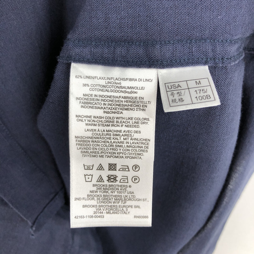 Brooks Brothers Red Fleece Short-Sleeve Open-Collar Linen Shirt (Men's Size M) linen navy blue type Vintage Second Hand