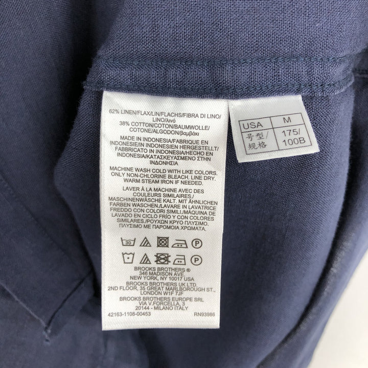 Brooks Brothers Red Fleece Short-Sleeve Open-Collar Linen Shirt (Men's Size M) linen navy blue type Vintage Second Hand