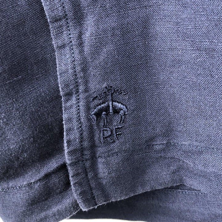 Brooks Brothers Red Fleece Short-Sleeve Open-Collar Linen Shirt (Men's Size M) linen navy blue type Vintage Second Hand