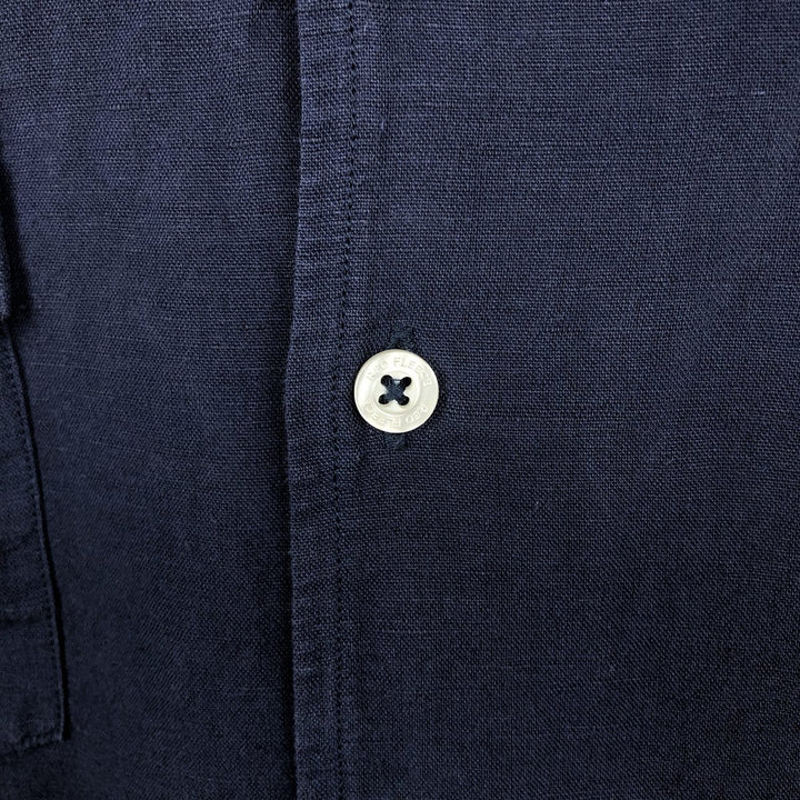Brooks Brothers Red Fleece Short-Sleeve Open-Collar Linen Shirt (Men's Size M) linen navy blue type Vintage Second Hand