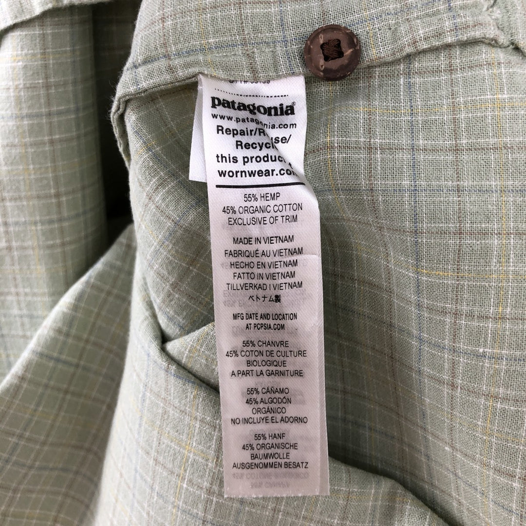 Patagonia Backstep Shirt 53139SP23 Check Pattern Short Sleeve Cotton x Hemp Box Shirt Men's XL Equivalent Hemp green type Vintage Second Hand
