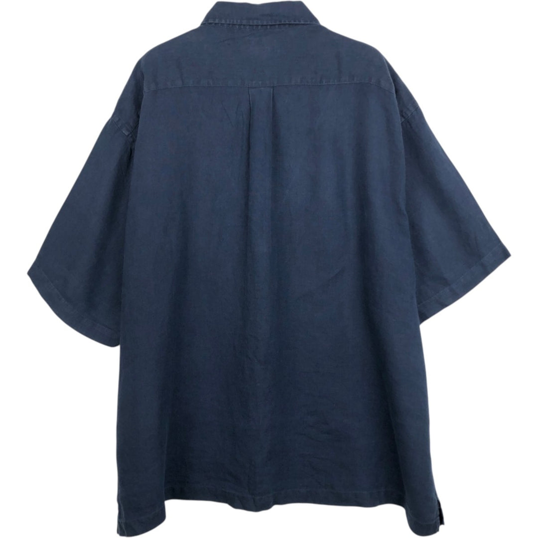Brooks Brothers Irish Linen Short-Sleeve Button-Down Shirt, Men's Size XL (approx.) linen navy blue type Vintage Second Hand