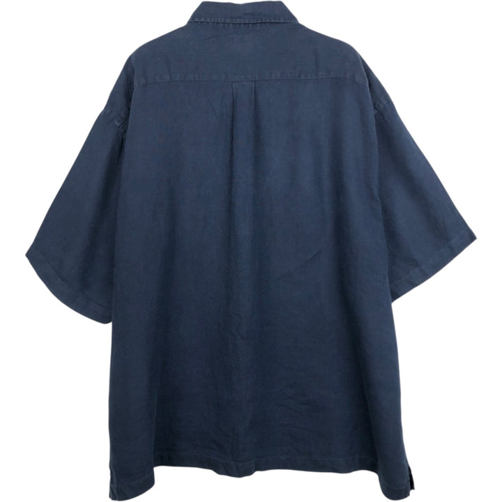 Brooks Brothers Irish Linen Short-Sleeve Button-Down Shirt, Men's Size XL (approx.) linen navy blue type Vintage Second Hand