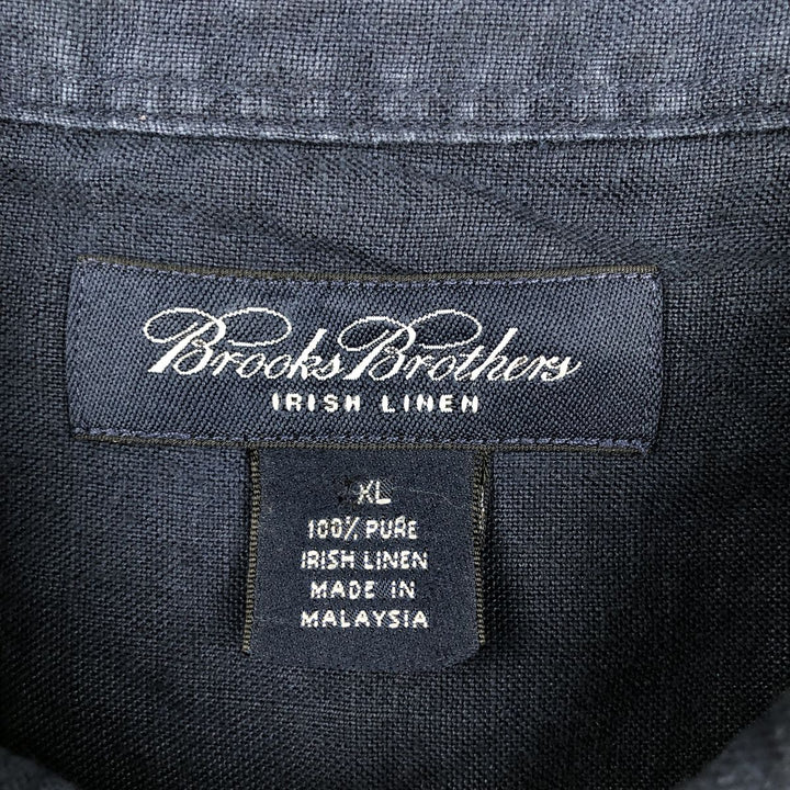 Brooks Brothers Irish Linen Short-Sleeve Button-Down Shirt, Men's Size XL (approx.) linen navy blue type Vintage Second Hand