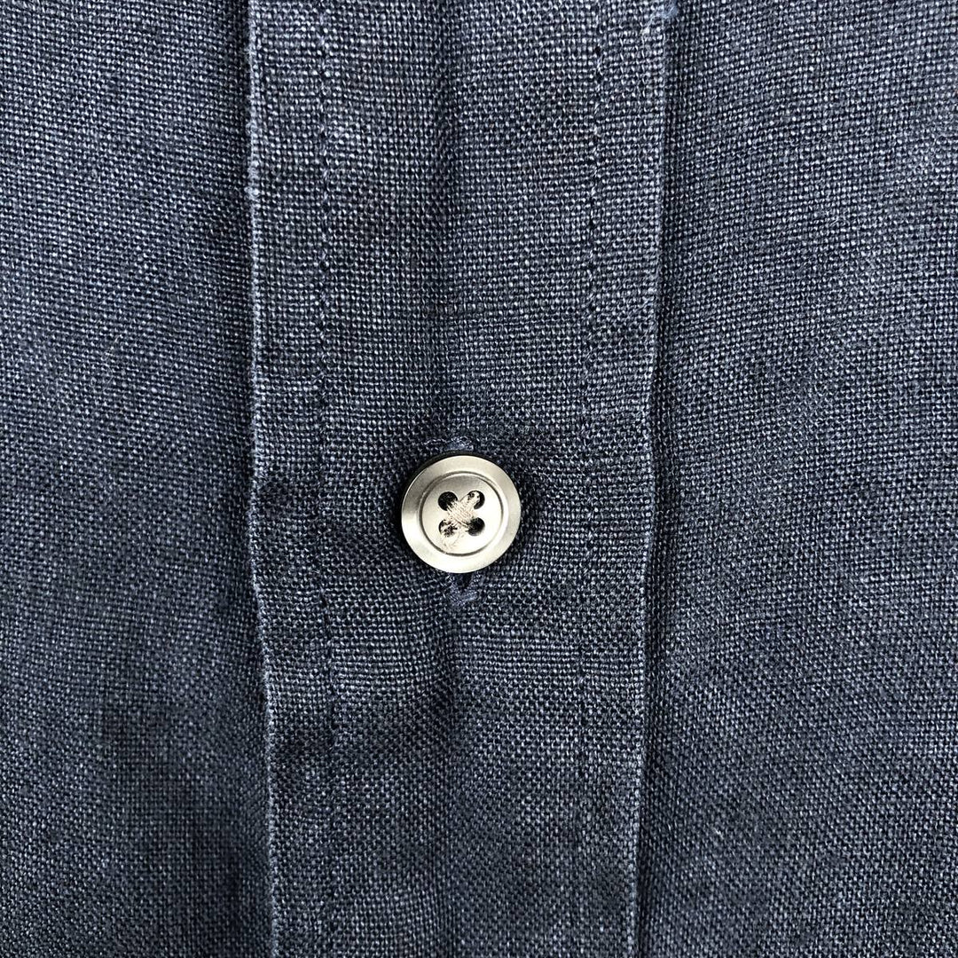 Brooks Brothers Irish Linen Short-Sleeve Button-Down Shirt, Men's Size XL (approx.) linen navy blue type Vintage Second Hand