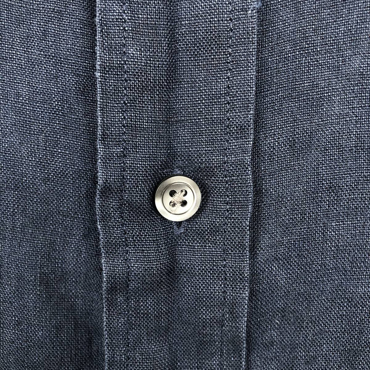 Brooks Brothers Irish Linen Short-Sleeve Button-Down Shirt, Men's Size XL (approx.) linen navy blue type Vintage Second Hand