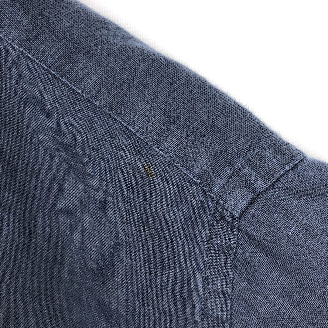 Brooks Brothers Irish Linen Short-Sleeve Button-Down Shirt, Men's Size XL (approx.) linen navy blue type Vintage Second Hand