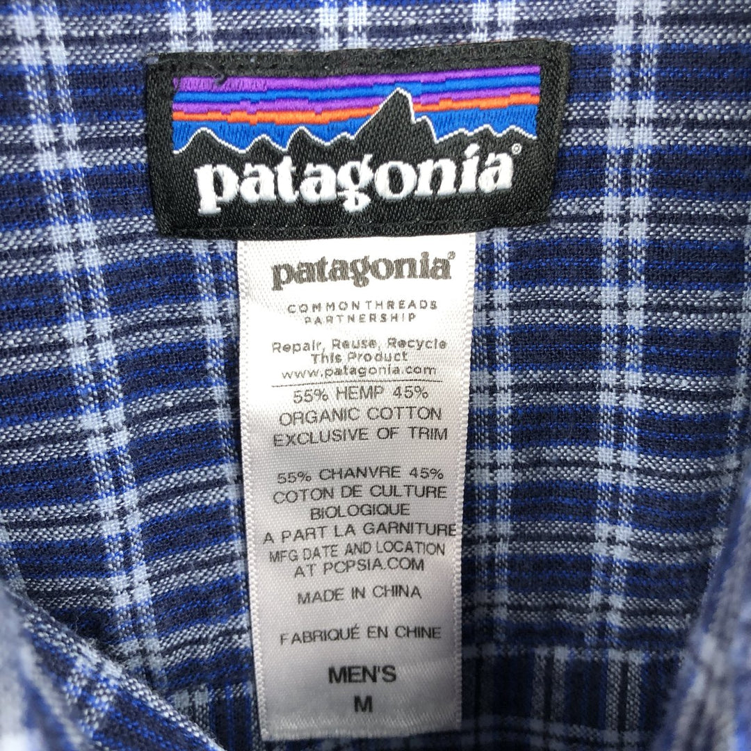 Patagonia 53138SP14 Check Pattern Short-Sleeve Organic Cotton x Linen Box Shirt (Men's Size M) Hemp blue type Vintage Second Hand