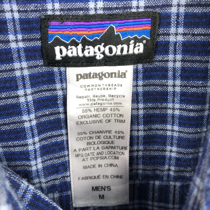 Patagonia 53138SP14 Check Pattern Short-Sleeve Organic Cotton x Linen Box Shirt (Men's Size M) Hemp blue type Vintage Second Hand