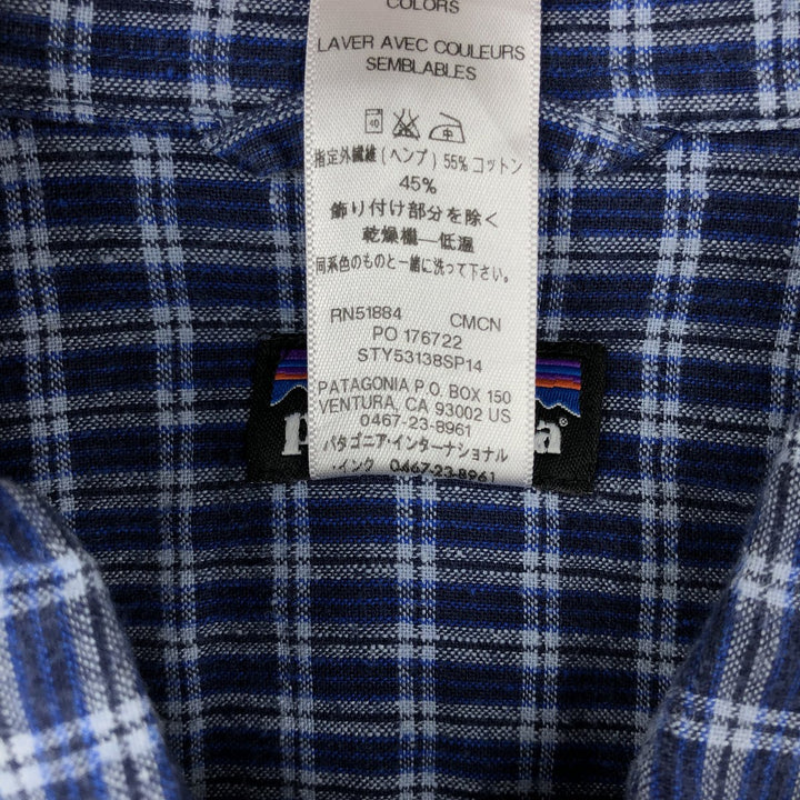 Patagonia 53138SP14 Check Pattern Short-Sleeve Organic Cotton x Linen Box Shirt (Men's Size M) Hemp blue type Vintage Second Hand
