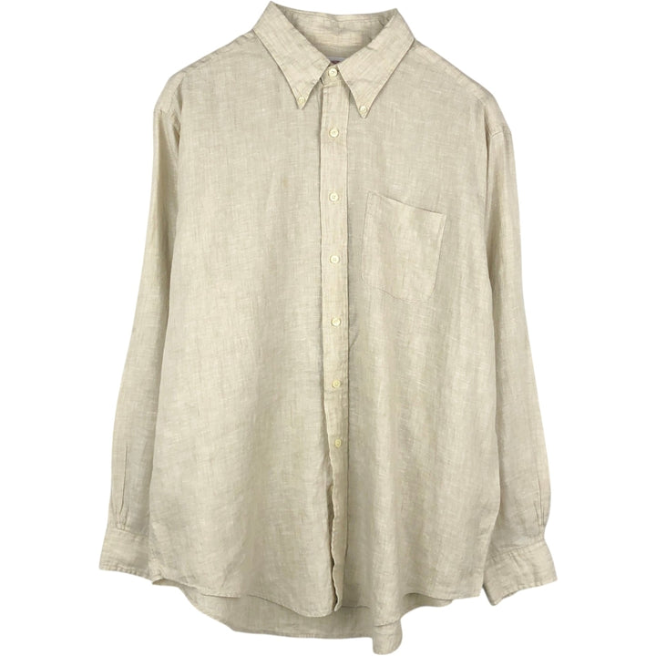 Brooks Brothers Est.1818 Traditional Fit Long-Sleeve Linen Button-Down Shirt, Men's Size XL (approx.) linen Beige type Vintage Second Hand