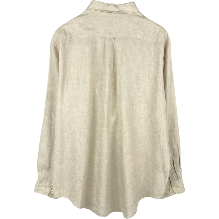 Brooks Brothers Est.1818 Traditional Fit Long-Sleeve Linen Button-Down Shirt, Men's Size XL (approx.) linen Beige type Vintage Second Hand
