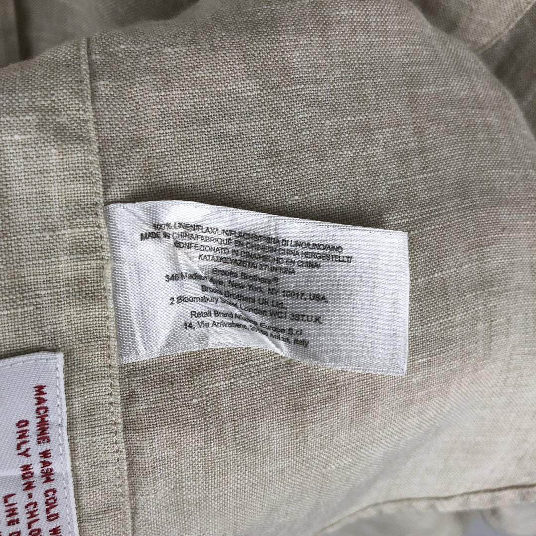 Brooks Brothers Est.1818 Traditional Fit Long-Sleeve Linen Button-Down Shirt, Men's Size XL (approx.) linen Beige type Vintage Second Hand