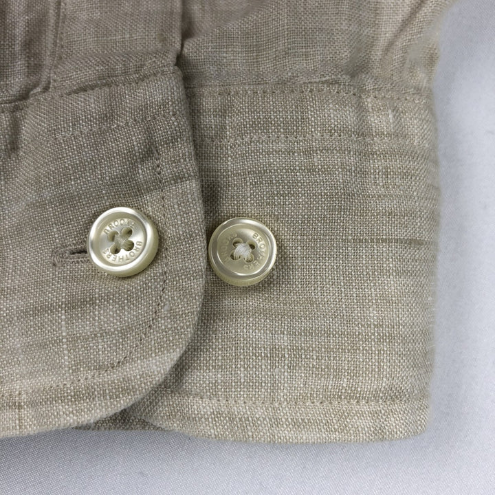 Brooks Brothers Est.1818 Traditional Fit Long-Sleeve Linen Button-Down Shirt, Men's Size XL (approx.) linen Beige type Vintage Second Hand