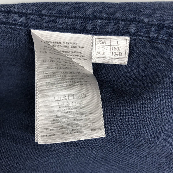 Brooks Brothers Est. 1818 Wide Collar Long Sleeve Linen Shirt, Men's Size L linen navy blue type Vintage Second Hand