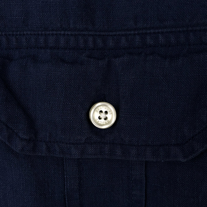Brooks Brothers Est. 1818 Wide Collar Long Sleeve Linen Shirt, Men's Size L linen navy blue type Vintage Second Hand
