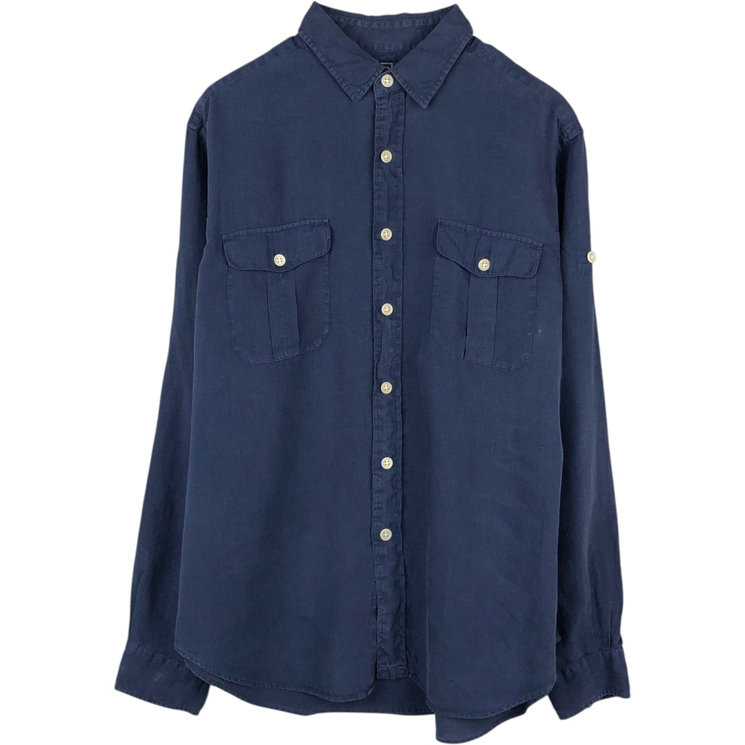 Ralph Lauren POLO by Ralph Lauren long sleeve linen shirt, men's size L linen navy blue type Vintage Second Hand