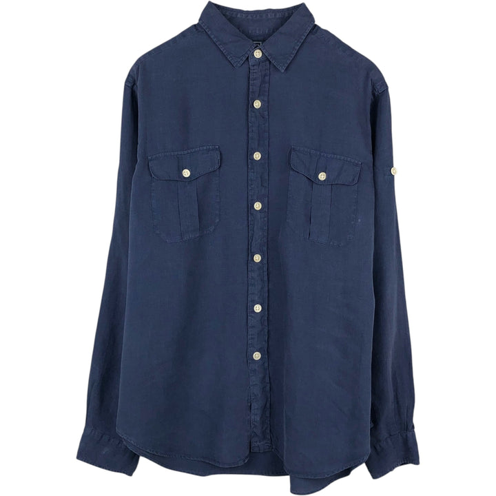 Ralph Lauren POLO by Ralph Lauren long sleeve linen shirt, men's size L linen navy blue type Vintage Second Hand