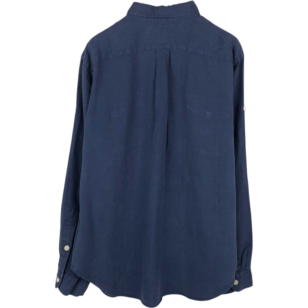 Ralph Lauren POLO by Ralph Lauren long sleeve linen shirt, men's size L linen navy blue type Vintage Second Hand