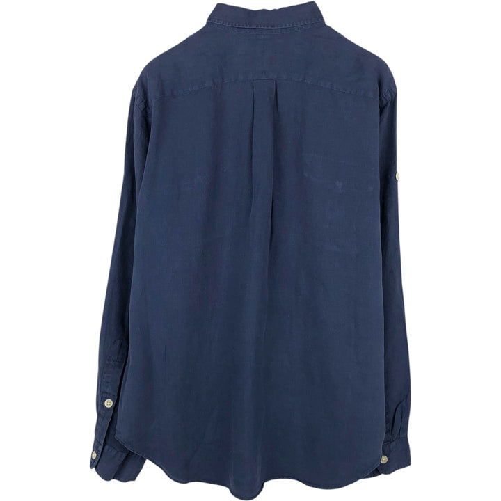 Ralph Lauren POLO by Ralph Lauren long sleeve linen shirt, men's size L linen navy blue type Vintage Second Hand