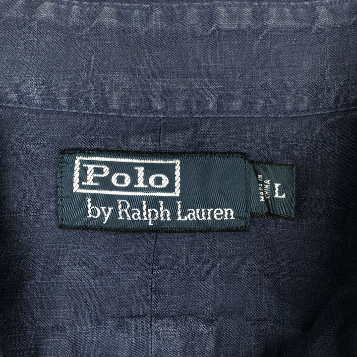 Ralph Lauren POLO by Ralph Lauren long sleeve linen shirt, men's size L linen navy blue type Vintage Second Hand