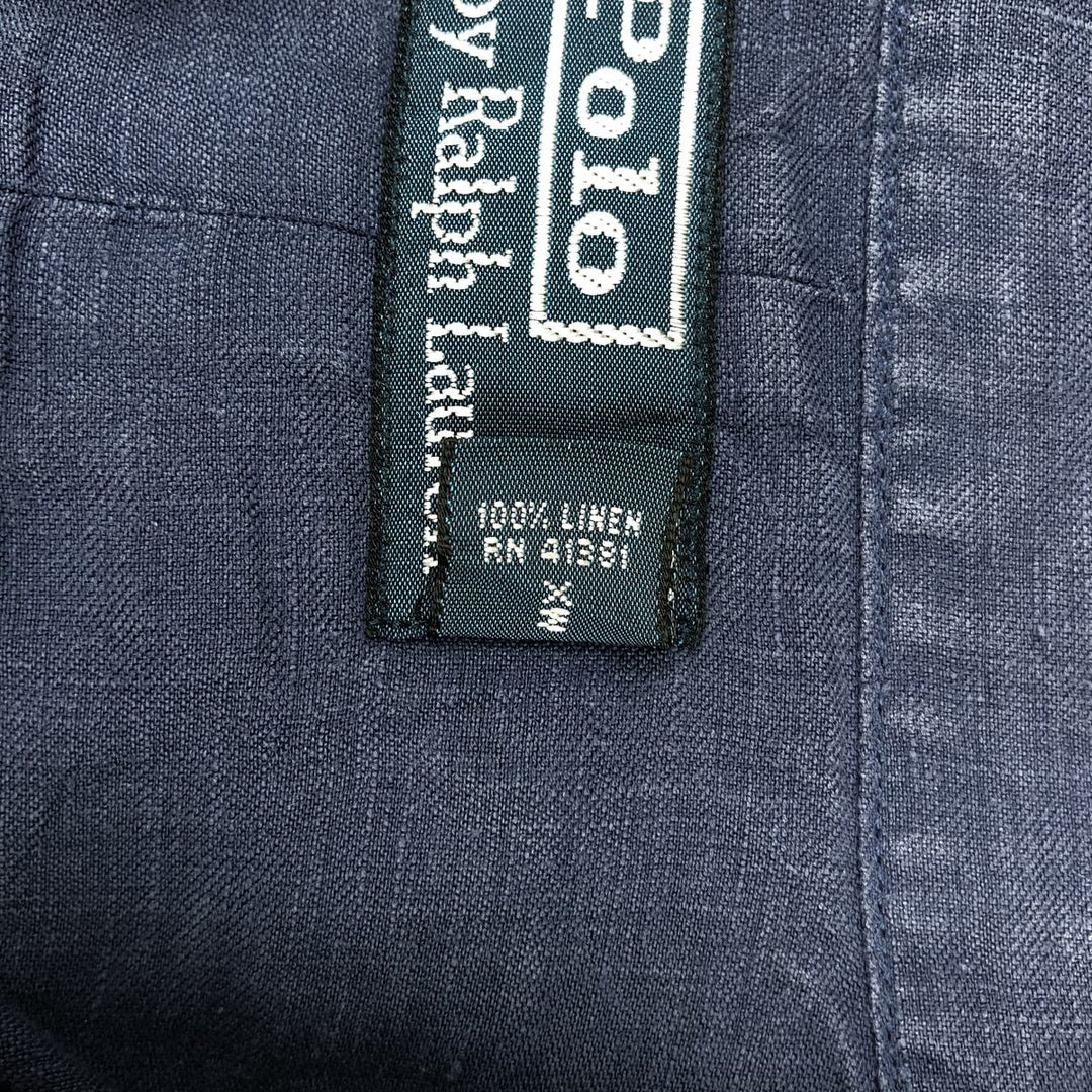 Ralph Lauren POLO by Ralph Lauren long sleeve linen shirt, men's size L linen navy blue type Vintage Second Hand