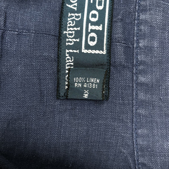 Ralph Lauren POLO by Ralph Lauren long sleeve linen shirt, men's size L linen navy blue type Vintage Second Hand