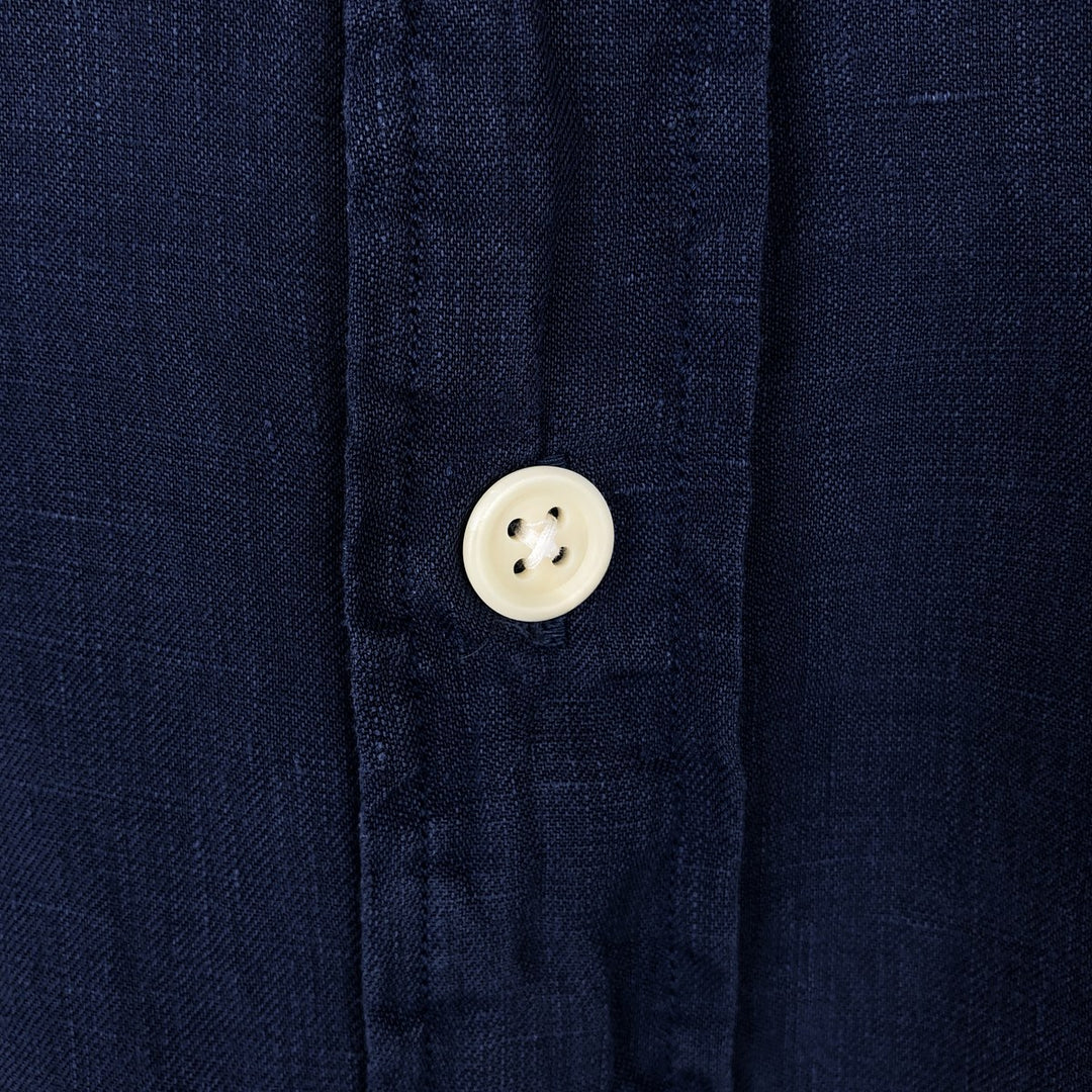 Ralph Lauren POLO by Ralph Lauren long sleeve linen shirt, men's size L linen navy blue type Vintage Second Hand