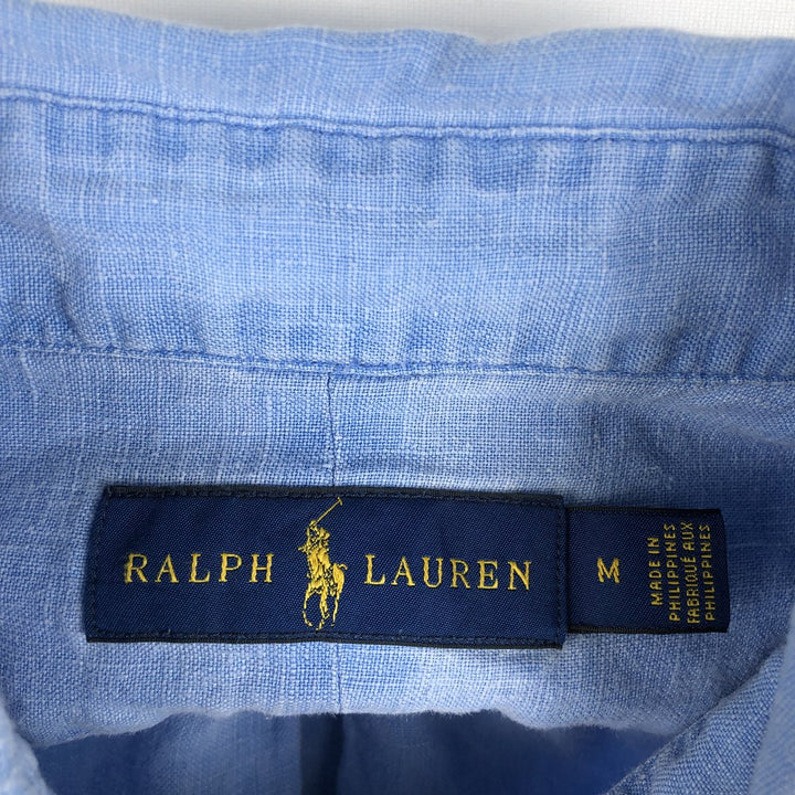 Ralph Lauren long sleeve linen button down shirt, men's size M linen Blue type light blue Vintage Second Hand