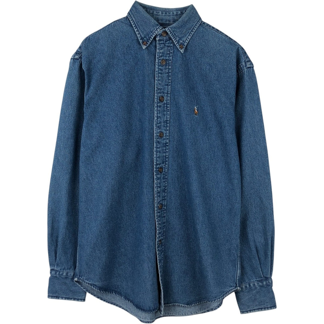 Ralph Lauren POLO SPORT Long-Sleeve Button-Down Denim Shirt, Men's Size M (approx.) cotton blue type Vintage Second Hand