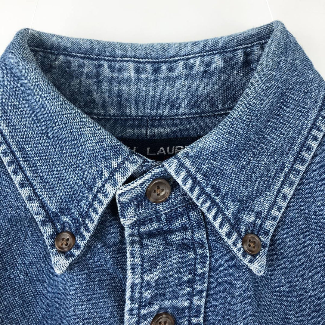 Ralph Lauren POLO SPORT Long-Sleeve Button-Down Denim Shirt, Men's Size M (approx.) cotton blue type Vintage Second Hand