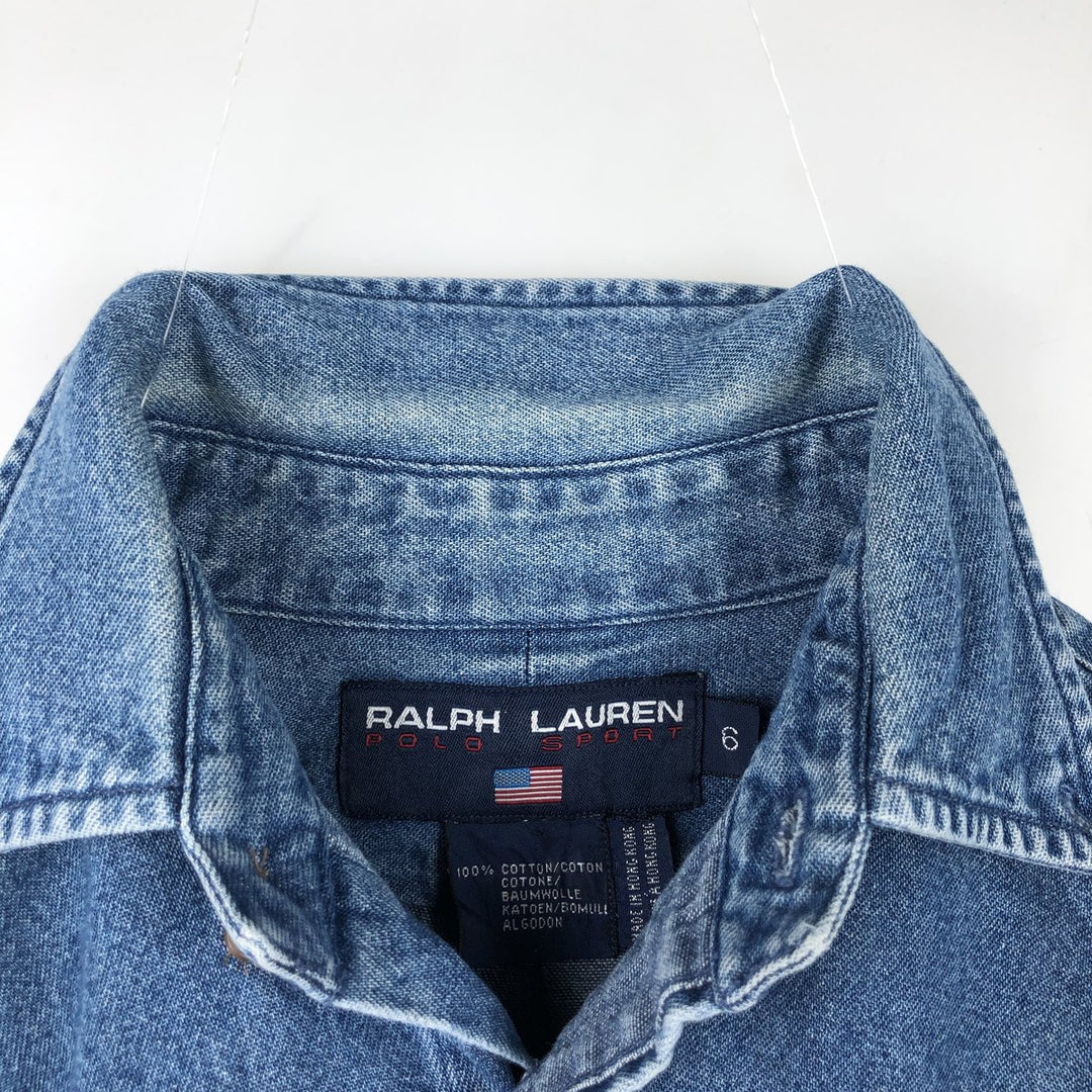 Ralph Lauren POLO SPORT Long-Sleeve Button-Down Denim Shirt, Men's Size M (approx.) cotton blue type Vintage Second Hand