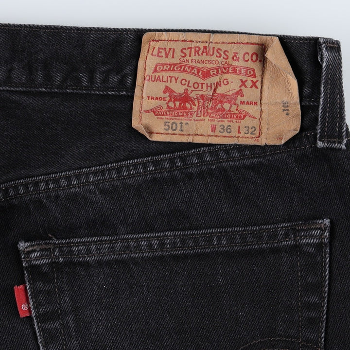 Levi's 501 Straight Leg Button-Fly Black Denim Pants, Men's Size 36 (approx.) cotton black type Vintage Second Hand